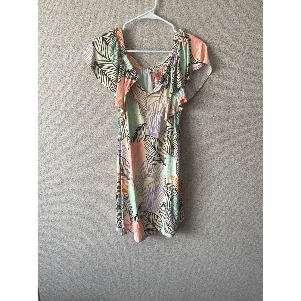 Maaji Colorful Leaf Print Dress Ruffle Flutter Sleeves Vacation Casual Cute